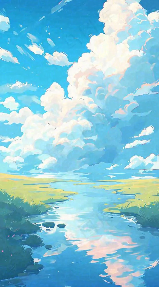 春天河边青草池塘蓝天白云，立春(816x1472)