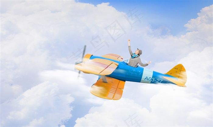 坐在彩色飞机里的人高清图片