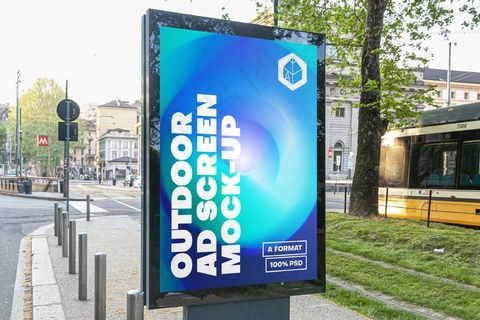 城市户外车站灯箱广告牌PSD分层样机模板