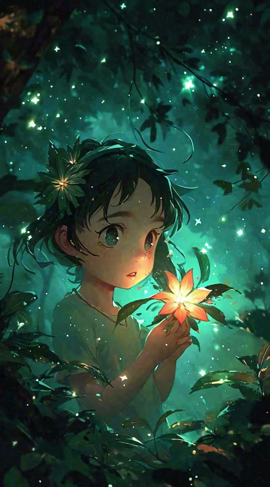 森林探险阳光绿叶男孩儿童，玩耍光照，插画手绘(816x1472)