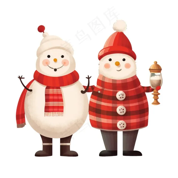 圣诞老人雪人卡通插画免抠(1024x1024)