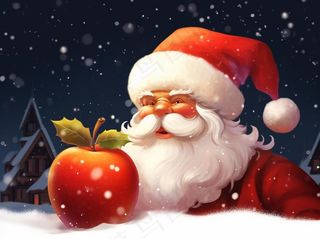 圣诞老人苹果夜晚白雪卡通插画背景