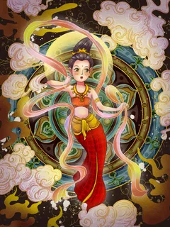 复古中国风国潮神话人物敦煌插画仙女手绘海报背景PSD设计素材 复古中国风国潮神话人物敦煌插画仙女手绘海报背景PSD设计素材