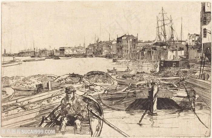 惠斯勒素描港口美景