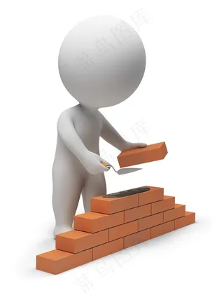 正在砌砖的白色小人高清图片