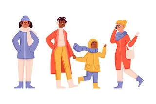 冬天服饰服装冬装穿冬装保暖冬季卡通人物男女装Ai矢量图片素材