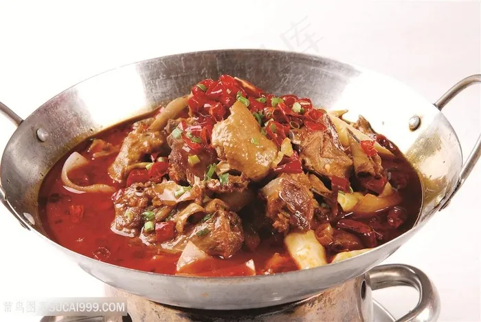 中华美食干锅风味鸭摄影图