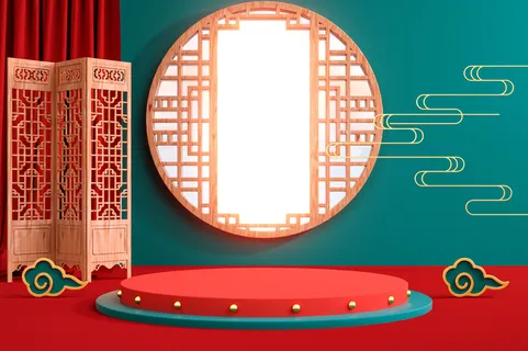 中国风古典喜庆C4D背景图3D国潮场景促销活动海报PSD设计素材模板 中国风古典喜庆C4D背景图3D国潮场景促销活动海报PSD设计素材模板