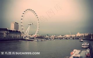 超大尺寸-英国伦敦眼摩天轮城市建筑高清壁纸素材