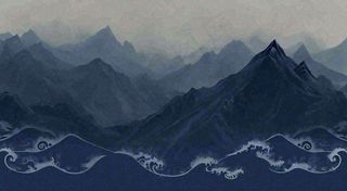 中国风意境山脉雪山海浪蓝色云层，末日暗黑恐怖