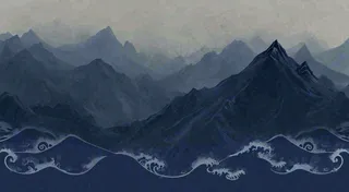 中国风意境山脉雪山海浪蓝色云层，末日暗黑恐怖