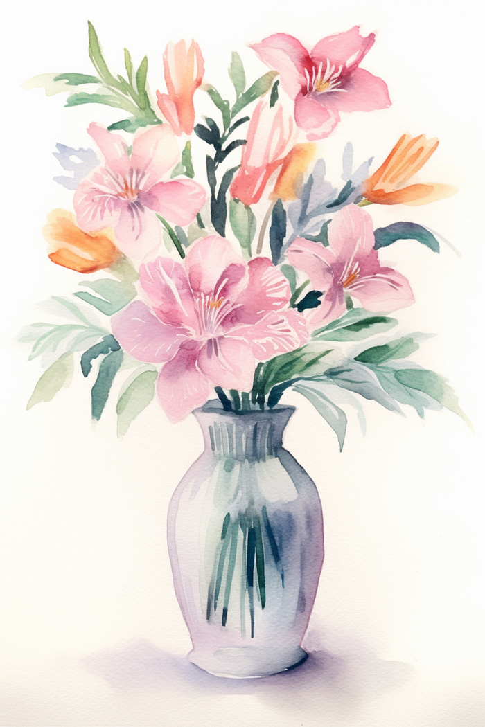 花瓶花束鲜花水彩画插画(2688x4032)