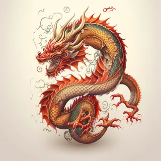 节日生肖龙，插画风格，红色，综合使用