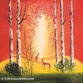 唯美风景图片--树林中的鹿