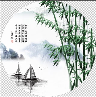 一帆风顺竹报平安山水花鸟帆船图片装饰画