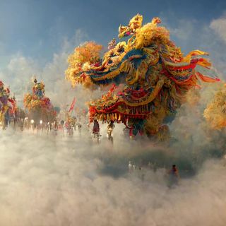 AI插画看天界舞狮 宏伟又虚幻