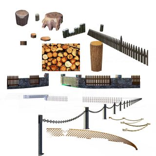 铁链护栏、篱笆围墙、木桩