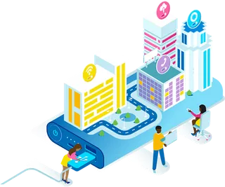 城市卡通素材科技kv主视觉素材