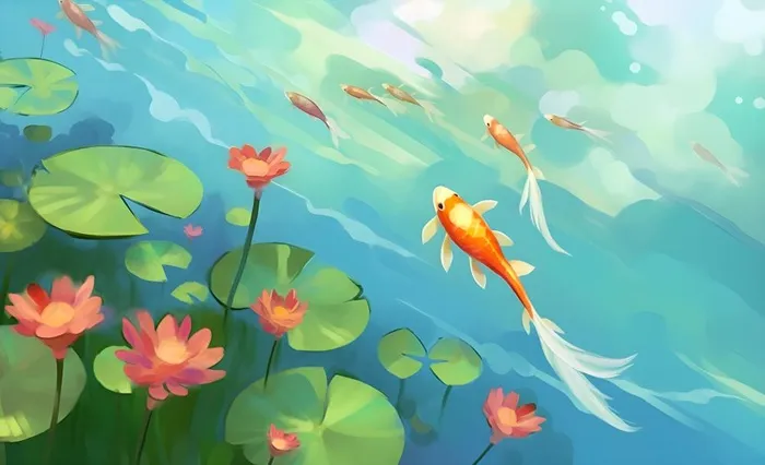 湖面的睡莲金鱼背景(3600x2193)