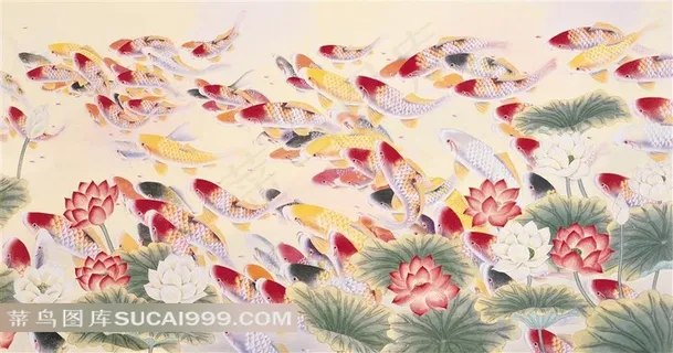 中国国画百鲤图