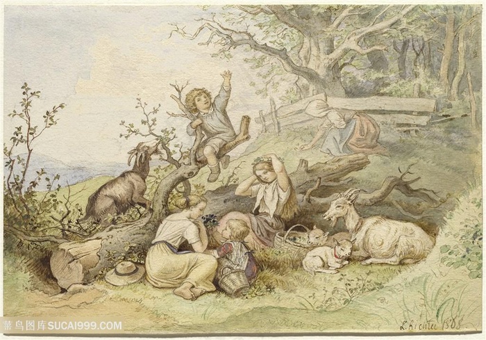 山林人物时尚装饰画手绘插画