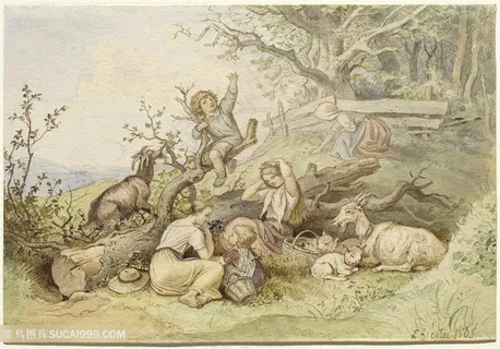 山林人物时尚装饰画手绘插画 山林人物时尚装饰画手绘插画