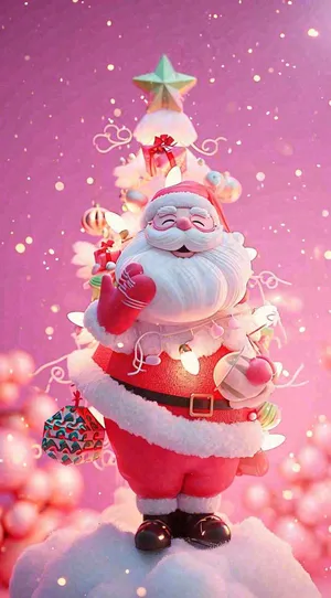 圣诞节快乐圣诞老人雪花，粉色渐变卡通