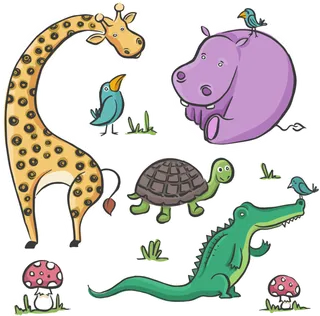 长颈鹿河马鳄鱼线条画简笔