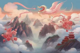 国潮仙鹤国风山脉背景