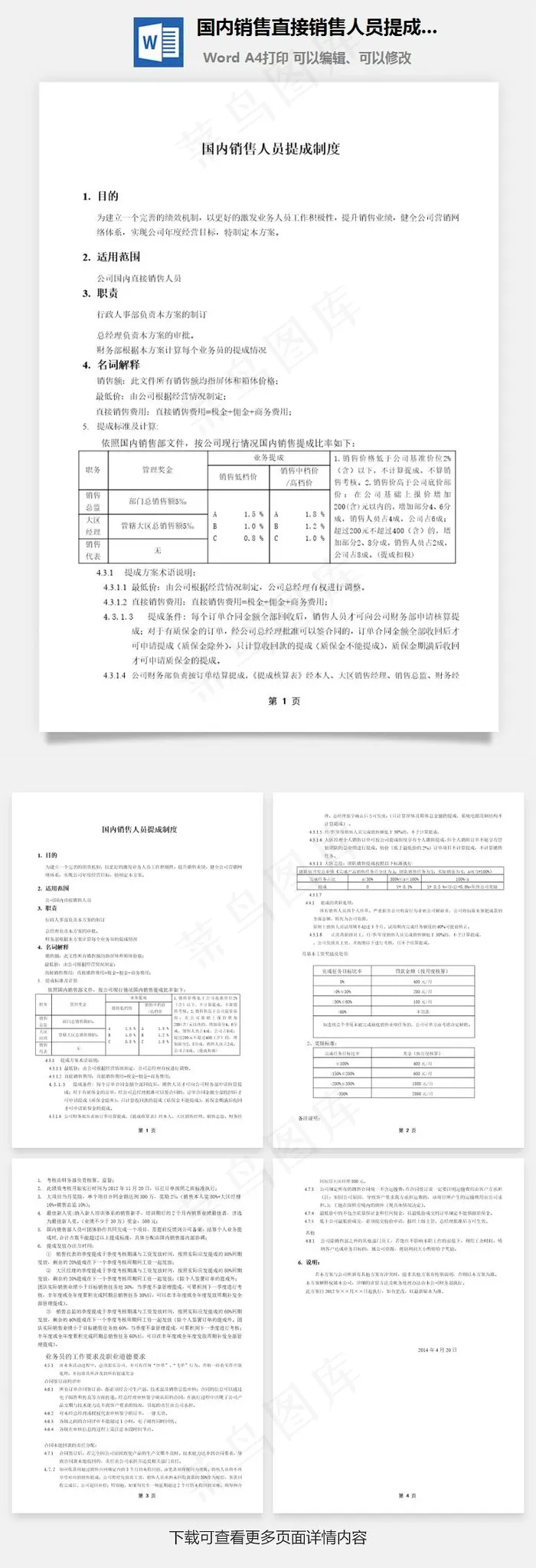 国内销售直接销售人员提成方案Word文档 国内销售直接销售人员提成方案Word文档