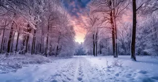 茫茫的雪原清晨日出霞光普照摄影图