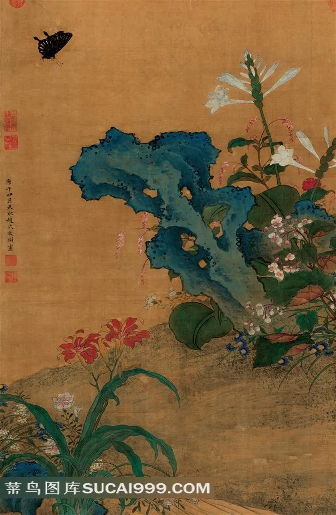 明 文俶 秋花蛱蝶图 绢本66x102
