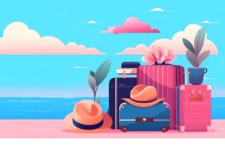 行李箱旅行蓝色天空背景