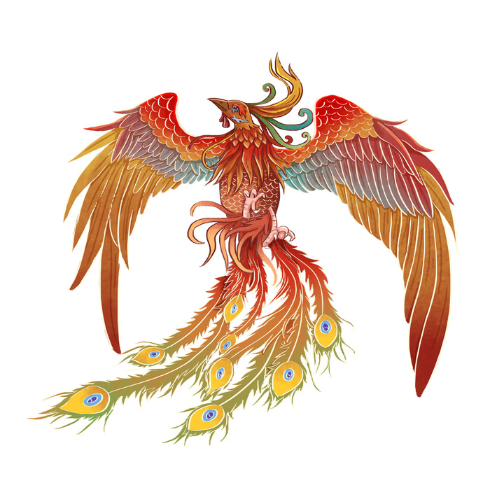 手绘山海经上古神兽夫诸凤凰麒麟青龙白虎朱雀玄武插画PSD素材psd模版下载