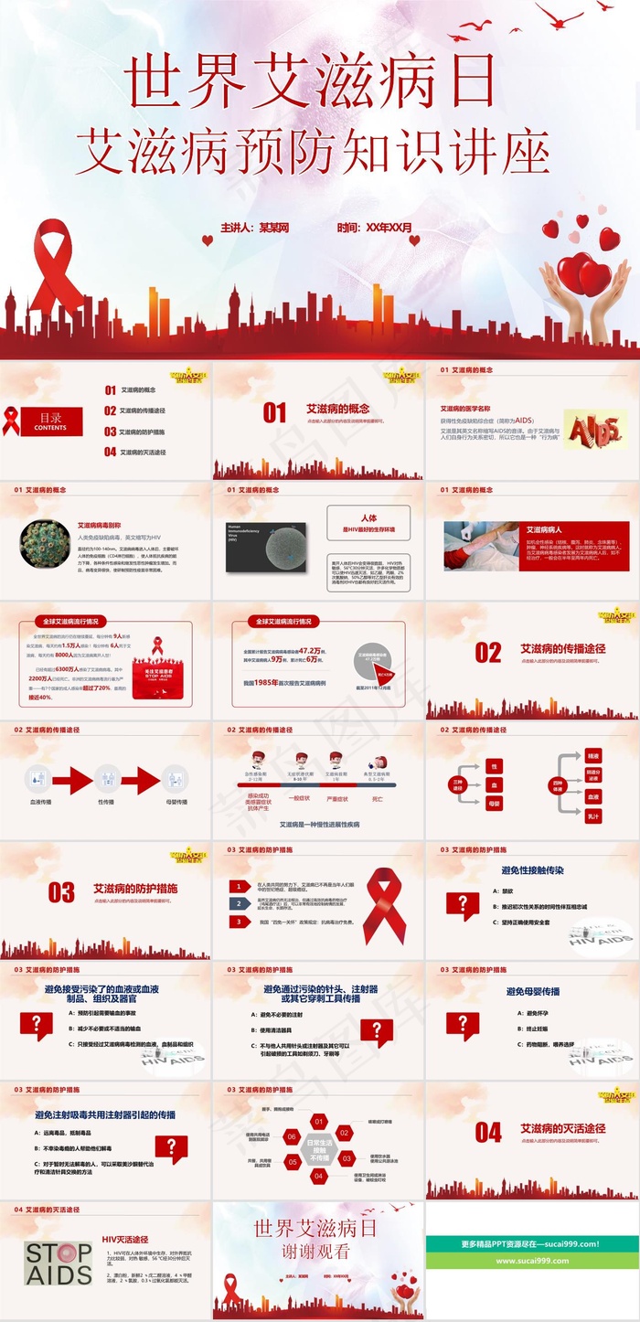 预防艾滋病PPT模板ppt模版