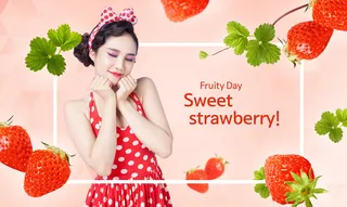 水果美女草莓粉色背景