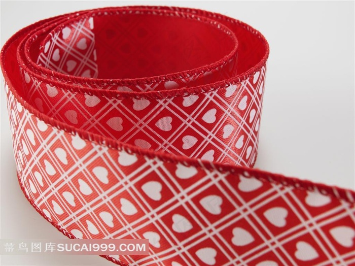 心形花纹红色彩带缎带绸带