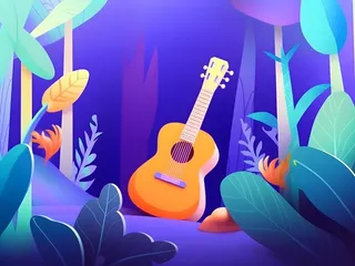 吉他植物山背景