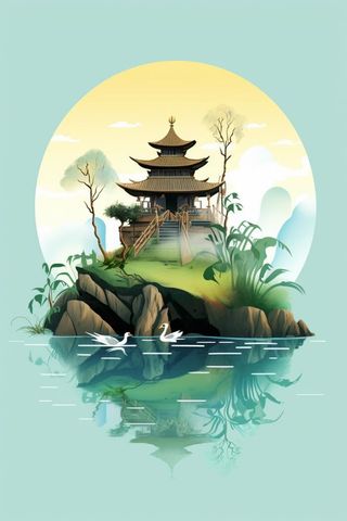 国潮清新山水仙鹤背景图