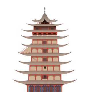 复古中国风国潮古建筑插画手绘高楼古塔AI素材亭子png免抠图