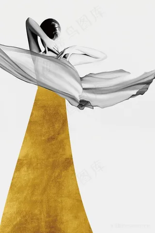 金色裙子灰色纱布装饰画