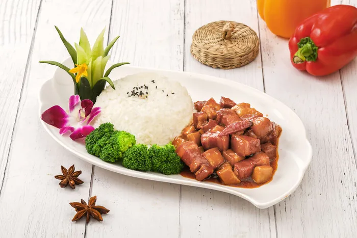 毛氏红烧肉餐饮快餐盖浇饭产品成品高清大图