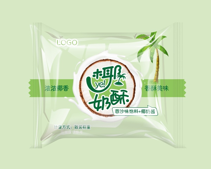 椰奶酥 包装  椰子味 椰奶 透明 包装样机cdr矢量模版下载