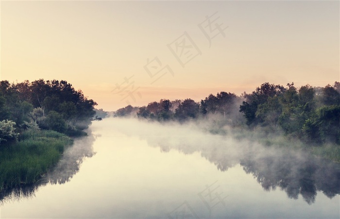 湖畔唯美树林美景风景图片