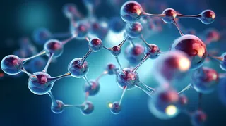 蓝色分子DNA细胞分子模型三维图解.分子科学背景