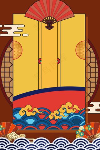 手绘国潮风背景电商中式海报