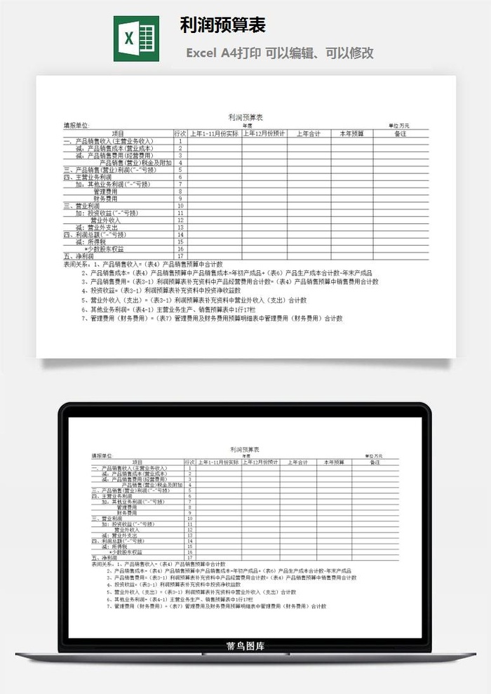 利润预算表excel模板