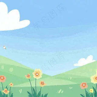 春天卡通手绘花草儿童节踏青春游