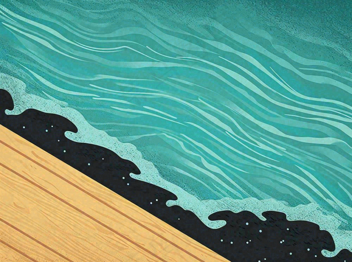 海边清爽扁平条纹插画手绘，海浪夏日(1264x944)
