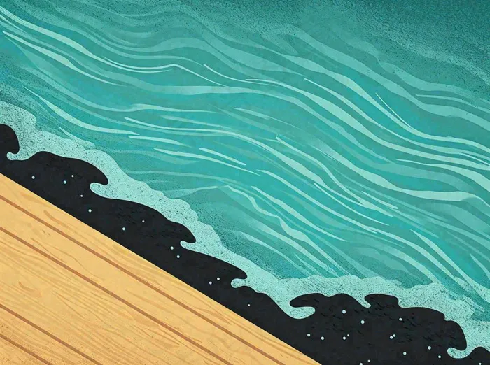海边清爽扁平条纹插画手绘，海浪夏日(1264x944)